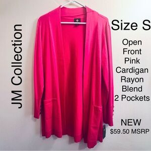 JM Collection Pink Open Front Cardigan Knit Top Pockets 🩷